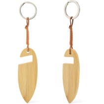 Llavero de bambú ergonómico con soporte para móvil