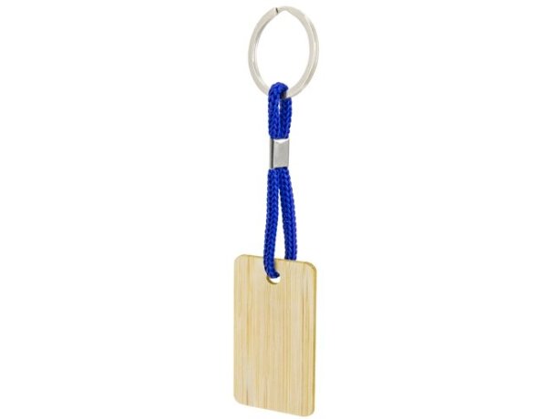 Llavero rectangular Yibin de bambú con cordón de colores Azul detalle 1