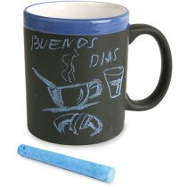 Taza decorada con pizarra para escribir mensajes personalizada azul