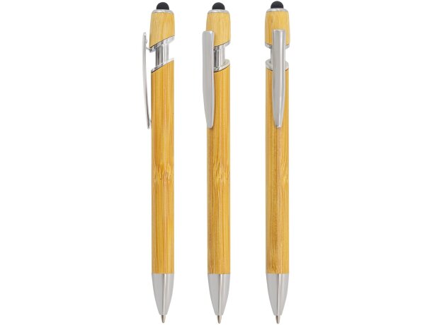 Bolígrafo bambú Riverside con touch y apliques cromados detalle 3