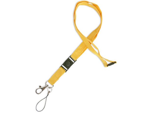 Lanyard doble de poliéster con enganche de hierro personalizado amarilla