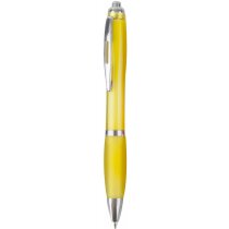 Bolígrafo de diseño clásico con pulsador y aro central grabado amarillo Bolígrafo de diseño clásico con pulsador y aro central grabado amarillo