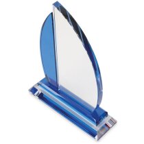 Trofeo de cristal azul y blanco personalizado