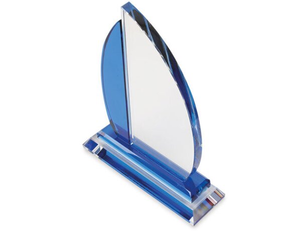 Trofeo de cristal azul y blanco