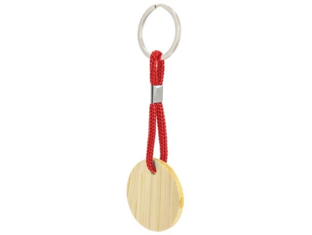 Llavero bambú redondo Yibin con cordón de colores Rojo detalle 3