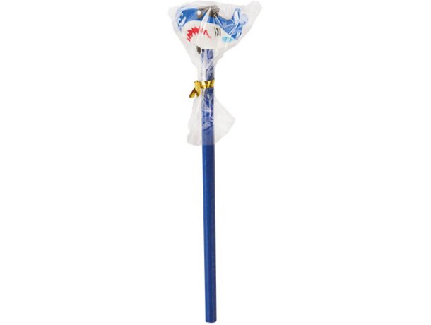 Lápiz de madera con goma tiburón azul