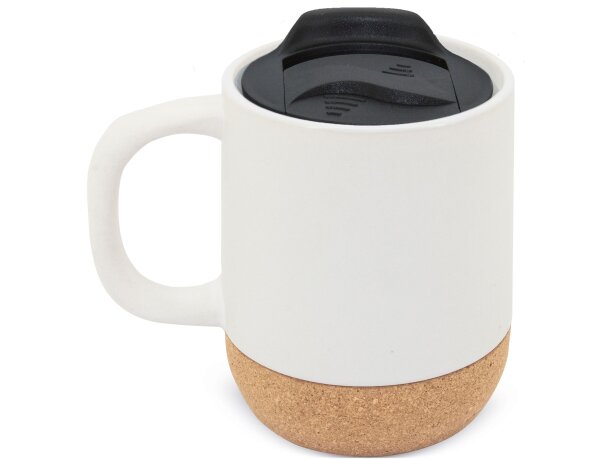 Taza cerámica Soff con base corcho y tapa rosca