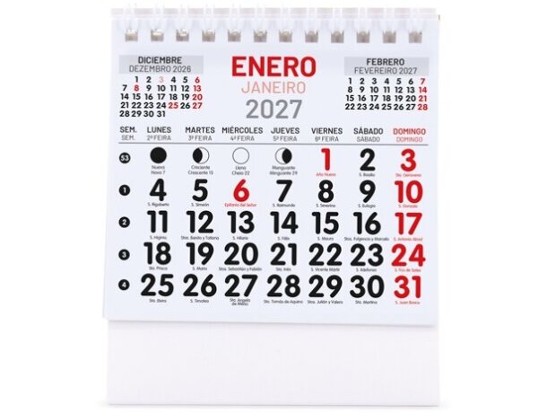 Calendario de sobremesa en espa&ntilde;ol y portugu&eacute;s papel Elkin detalle 2