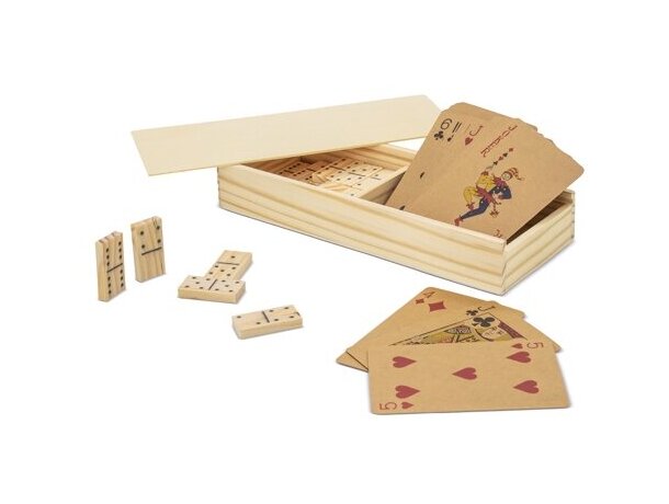 Set Recreo de dominó y cartas en madera natural y papel reciclado detalle 2