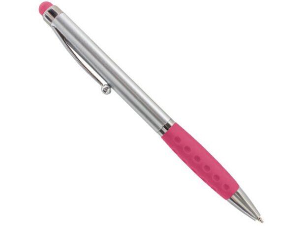 Bolígrafo puntero de plástico y cuerpo en plata fucsia