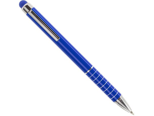 Bolígrafo en plástico y aluminio con aros decorativos para empresas azul