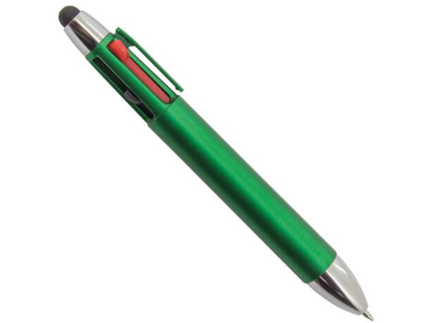 Bolígrafo cuatro tintas con puntero para empresas verde