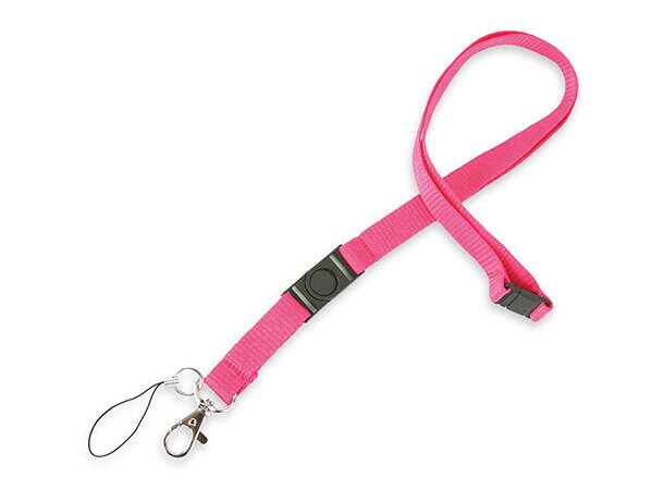 Lanyard doble de poliéster con enganche de hierro fucsia
