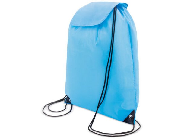 Bolsa mochila de nylon con cuerdas azul claro