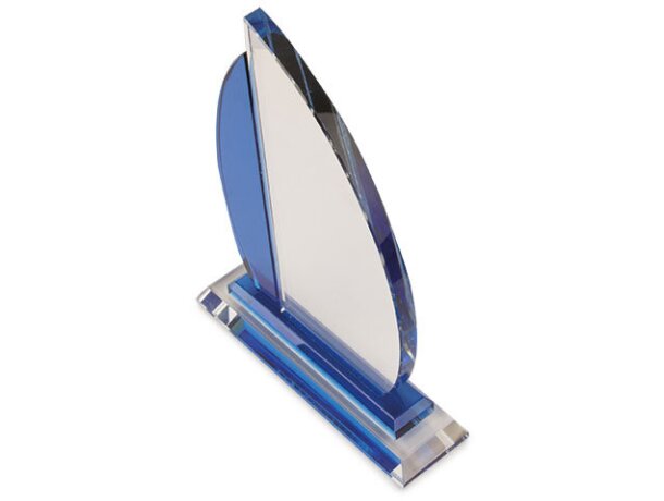 Trofeo vela de cristal azul y blanco