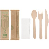 Set cubiertos madera Complec con servilleta tela
