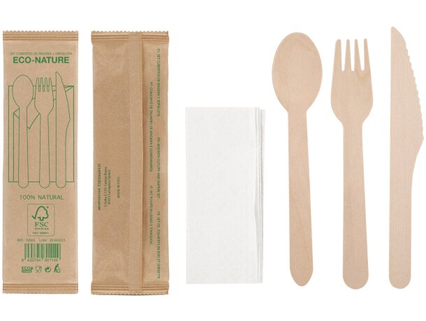 Set de cubiertos madera Complec 4 piezas con servilleta detalle 1