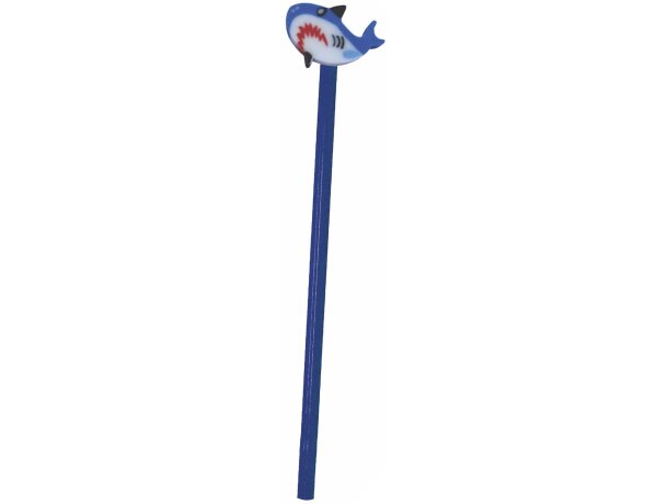 Lápiz de madera con goma tiburón azul personalizado