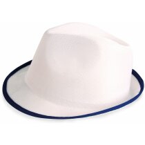 Sombrero de poliester blanco con ribete de colorte personalizado azul