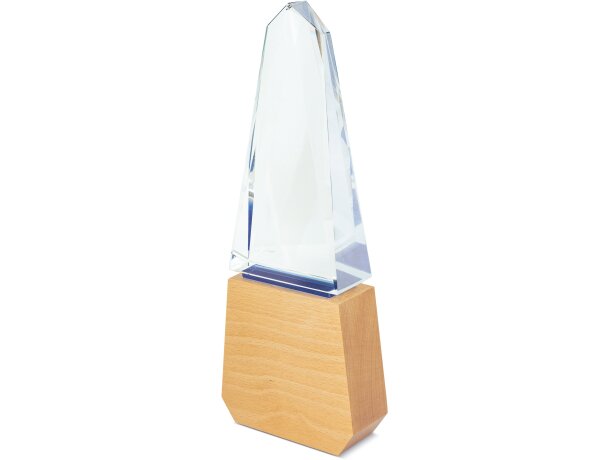 Trofeo Teide de cristal tallado sobre base de madera natural detalle 1