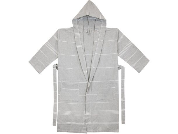 Albornoz Duna de algodón con capucha y rayas horizontales Gris detalle 2
