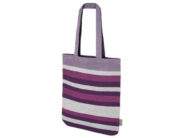 Bolsa de algodón reciclado Trinity con rayas de colores Lila detalle 7