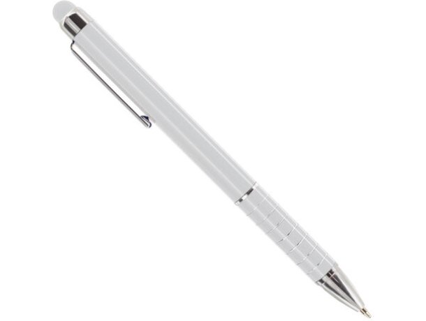 Bolígrafo en plástico y aluminio con aros decorativos blanco