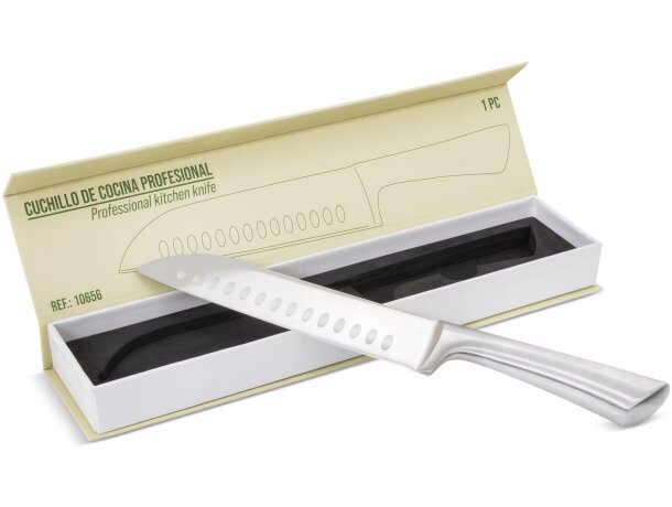 Cuchillo profesional Santoku acero inoxidable mango ergonómico detalle 1