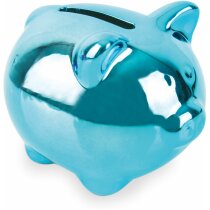 Hucha de cerdito de cerámica acabado metalizado personalizada azul Hucha de cerdito de cerámica acabado metalizado personalizada azul