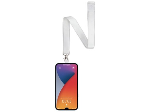 Lanyard porta móvil Keisy con hebilla de seguridad en poliéster Blanco detalle 1