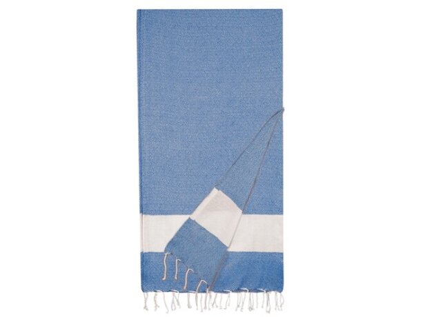 Toalla pareo Porto Principe algodón reciclado con fleco Azul detalle 1