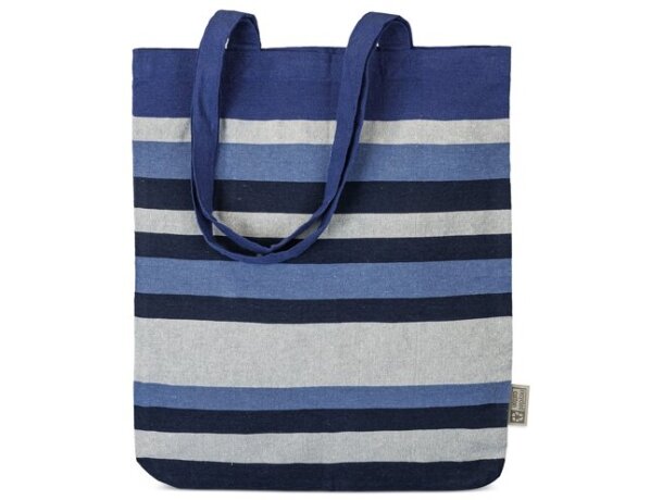Bolsa de algodón reciclado Trinity con rayas de colores Azul detalle 3