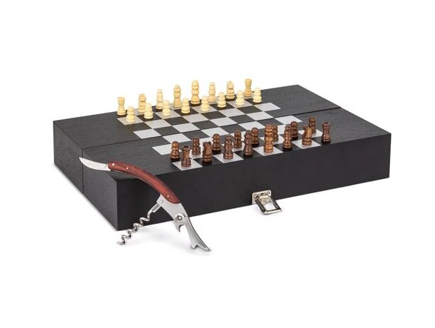 Set de vino con ajedrez Saboya en estuche de madera natural detalle 6