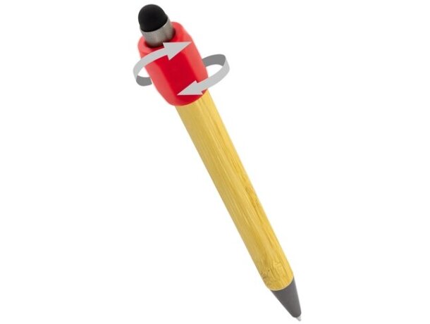 Bolígrafo bambú giratorio antiestrés Gyro con grabación láser Rojo detalle 3