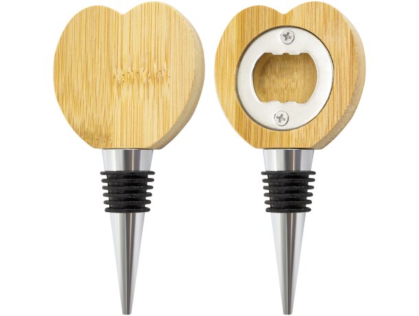Abrebotellas tapón bambú natural Antur con imán de corazón detalle 1