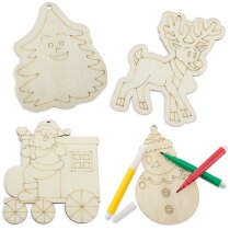 Set colgantes navideños con logo con rotuladores madera