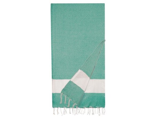 Toalla pareo Porto Principe algodón reciclado con fleco Turquesa detalle 6