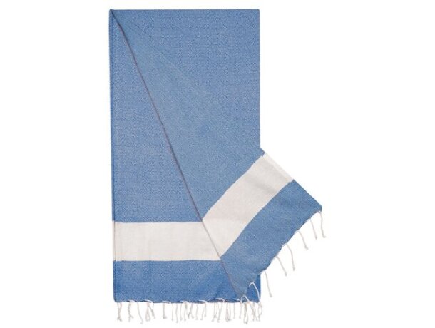 Toalla pareo Porto Principe algodón reciclado con fleco Azul detalle 2