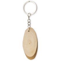 Llavero de madera grabado forma ovalada con anilla y cadena