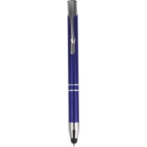 Bolígrafo metálico con puntero y clip personalizado azul