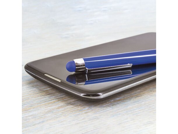 Bolígrafo en plástico y aluminio con aros decorativos azul