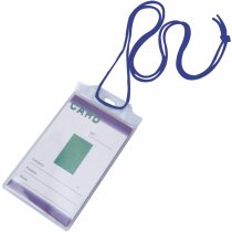 Identificador transparente con cordón personalizado azul