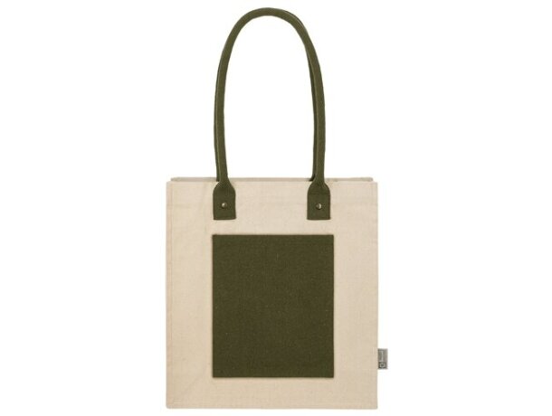 Bolsa algodón canvas reciclado Surat con doble bolsillo Verde detalle 6