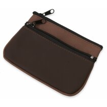 Monedero combinado con 2 cremalleras en poliester y PVC marron