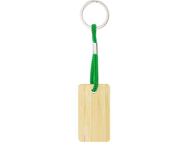 Llavero rectangular Yibin de bambú con cordón de colores Verde detalle 4