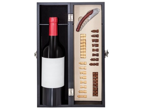 Set de vino con ajedrez Saboya en estuche de madera natural detalle 11