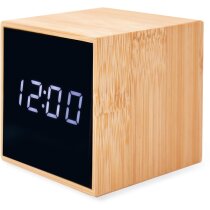 Reloj despertador bambu con alarma y temperatura