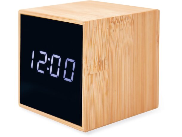 Reloj despertador bambu con alarma y temperatura