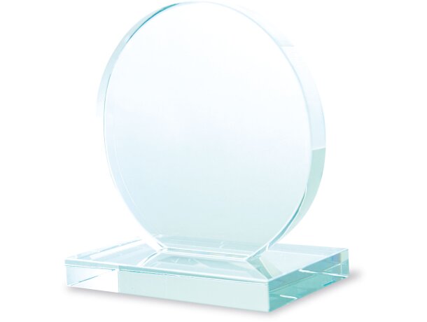 Trofeo de cristal redondo con peana para grabar con logo