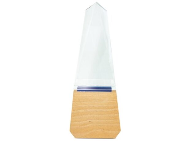 Trofeo Teide de cristal tallado sobre base de madera natural detalle 2